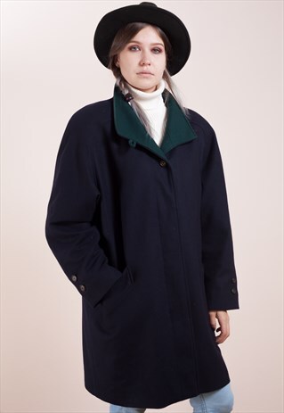 VINTAGE, NAVY BLUE SHORT DUSTER COAT MADE OF WOOL