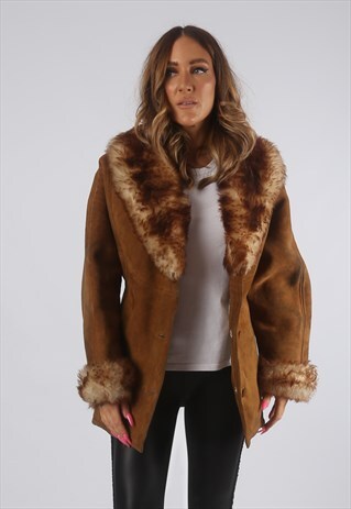 VINTAGE SHEEPSKIN SUEDE SHEARLING COAT SHORT 12 - 14 (H4J)