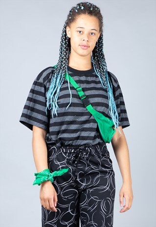 VINTAGE BLACK AND GREY STRIPED TEE