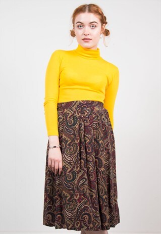 VINTAGE PAISLEY PATTERN AUTUMNAL MIDI SKIRT