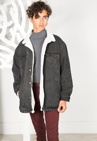 VINTAGE 80'S WRANGLER SHEEPSKIN DENIM JACKET / S0082