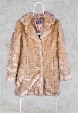 Vintage Faux Fur Coat Beige Lipsy London Womens UK 14