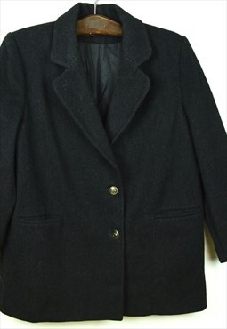 JG HOOK wool Black Jacket Wool Button Up pea Coat Blazer