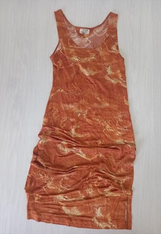 VINTAGE 00S MIDI DRESS ORANGE SLEEVELESS 