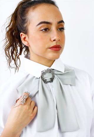 GREY CHIFFON BOW TIE CHOKER STATEMENT NECKLACE