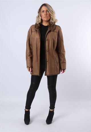 SHEEPSKIN SHEARLING LEATHER SHORT COAT UK 14 (C85C)
