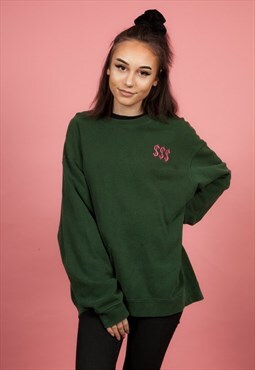  Reworked vintage faded green & pink $$$ embroidered sweatsh
