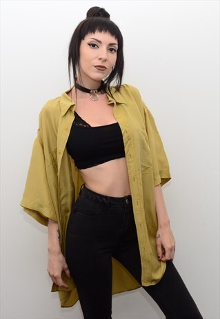 VINTAGE 90'S GENUINE SILK MUSTARD OVERSIZED SHIRT