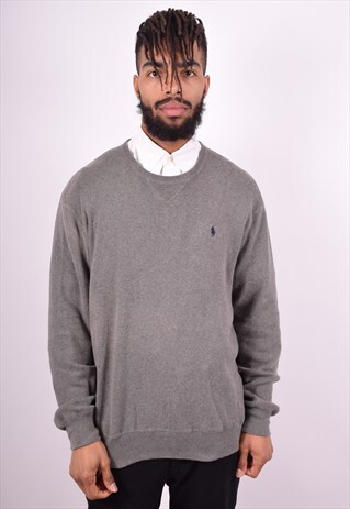 POLO RALPH LAUREN MENS VINTAGE JUMPER SWEATER XL GREY 90'S