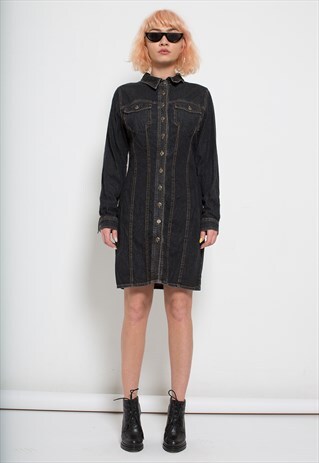 DUSTY BLACK DENIM LONG SLEEVED DRESS