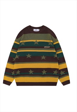 Star print sweater knitted striped jumper skater top green