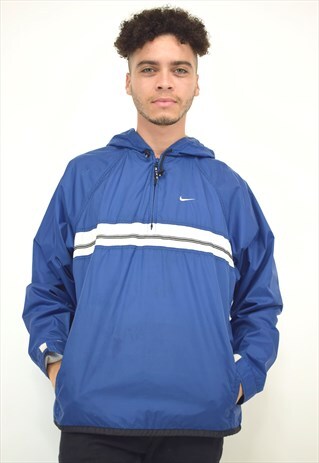 VINTAGE 90S NIKE BLUE 3/4 ZIP HOOD WINDBREAKER