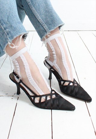 VINTAGE Y2K POINTED TOE BLACK SATIN HEELS