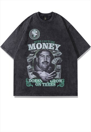DOLLAR PRINT T-SHIRT MONEY TEE RETRO GRUNGE TOP IN GREY