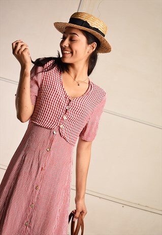 90'S RETRO CHECKED PARIS CHIC FESTIVAL MIDI TEA DRESS