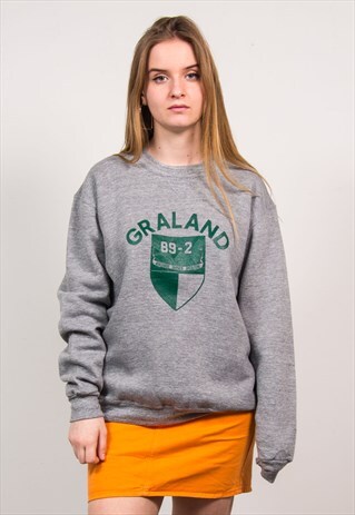 VINTAGE 90'S GREY GRALAND PRINT USA SWEATSHIRT