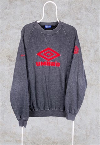 VINTAGE UMBRO SWEATSHIRT SPELL OUT EMBROIDERED GREY LARGE