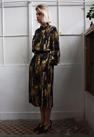 VINTAGE 80' BEAUTIFUL ELEGANT PURPLE GOLD DRESS WITH BELT