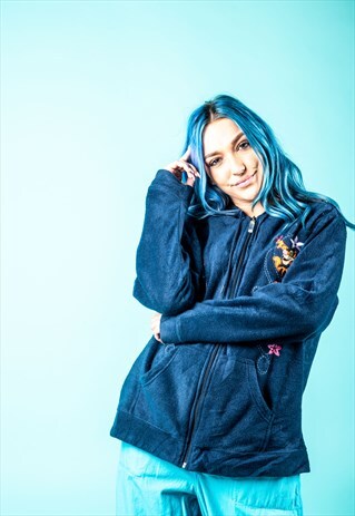 VINTAGE DISNEY FLEECE IN NAVY BLUE WITH HOOD EMBROIDERY