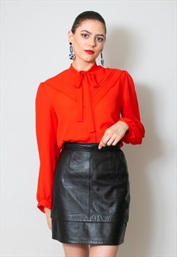 80's Ladies Vintage Black Leather Pencil Mini Skirt 