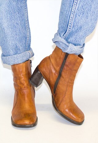 VINTAGE LEATHER BLOCK HEEL TOPSHOP BOOTS