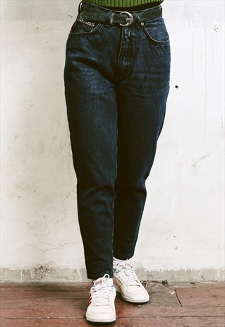 VINTAGE 80S DARK WASH BLUE TAPERED JEANS