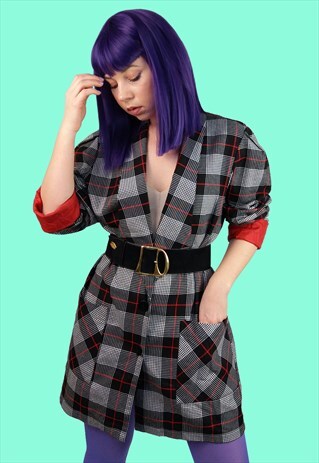 VINTAGE 90'S OVERSIZED CHECK BLAZER JACKET