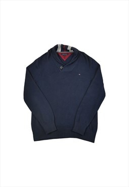 Vintage Tommy Hilfiger Shawl Collar Pullover Sweater Navy L