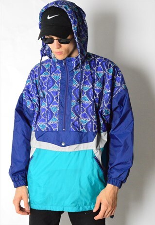 VINTAGE 90S ABSTRACT ANORAK RAIN COAT JACKET