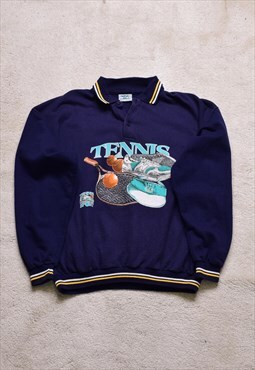 Women's Vintage 90s Navy Tennis Print Sweater