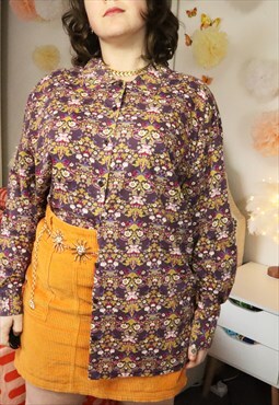 Vintage 90s Colourful Floral Flowery Flowers Shirt Blouse
