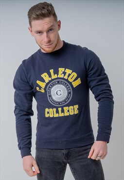Vintage College Graphic Sweatshirt in Blue XS