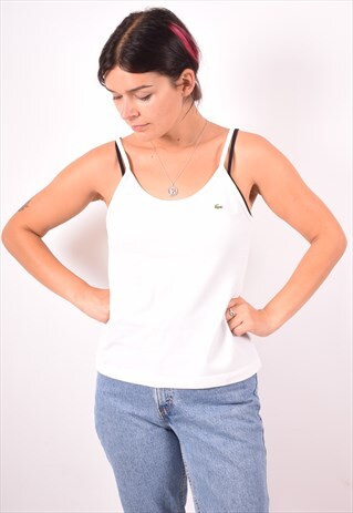 LACOSTE WOMENS VINTAGE VEST TOP MEDIUM WHITE 90S