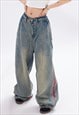 WIDE STRIPED JEANS PATCHWORK DENIM TROUSER RAVE FLARED PANTS