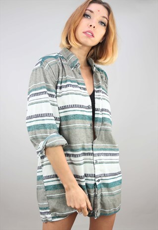 VINTAGE 80S 90S OVERSIZED LONG SLEEVE PATTERNED SHIRT