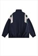 RETRO TRACK JACKET COLOR BLOCK BOMBER GRUNGE COAT IN BLUE