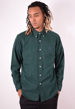 POLO RALPH LAUREN MENS VINTAGE SHIRT LARGE GREEN 90S
