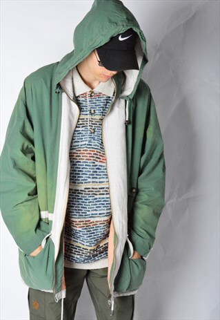 VINTAGE 90S FADED GREEN HOODED JACKET