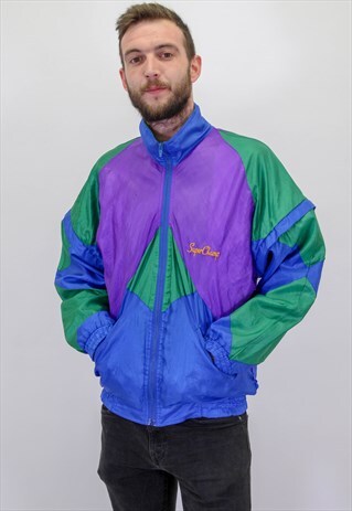VINTAGE FESTIVAL SHELL PATTERN JACKET IN BLUE LARGE