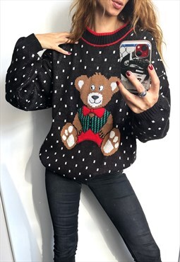 Cute Funny Toy Teddy Bear Knit Casual Pullover Sweater M