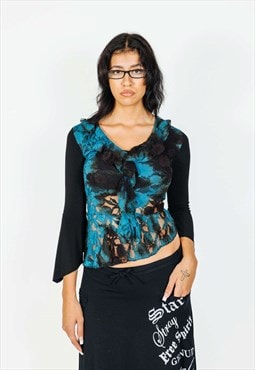 Vintage Y2K Goth Lace Top With Fairy Sleeves