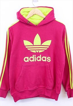 Vintage Adidas Hoodie Pink Striped With Trefoil Chest Logo 