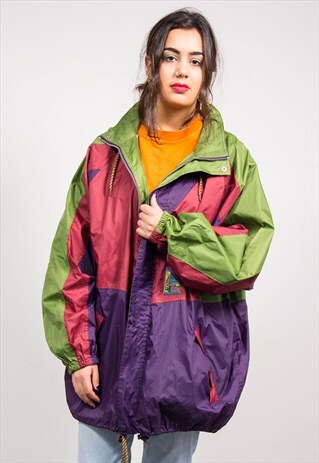 VINTAGE 90'S COLOURBLOCK HOODED CAGOULE JACKET