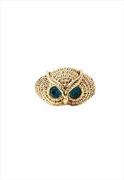 Gold Owl Ring with Turquoise Stone