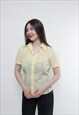 VINTAGE 90S SHEER BLOUSE, FLOWERS BLOUSE YELLOW SUMMER 