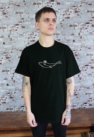 WHALE KING GRAPHIC PRINT BLACK T-SHIRT