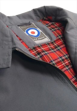 Mens Harrington Tartan Lining Grey Bomber Jacket Coat S-4XL