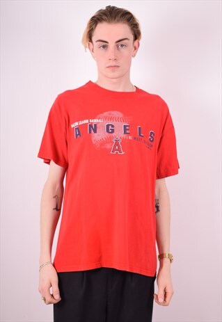 MAJESTIC MENS VINTAGE ANGELS T-SHIRT TOP LARGE RED