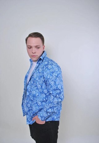 MEN VINTAGE BLUE HOLIDAY SHIRT WITH FLORAL PRINT