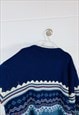VINTAGE ABSTRACT KNITTED JUMPER BLUE STRIPED PATTERNED 